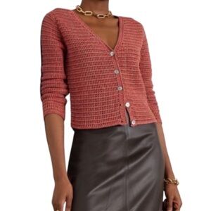 Vince marled open knit crochet cardigan sweater 100% cotton large L